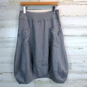 Eileen Fisher Gray Organic Linen Cocoon Balloon Midi Skirt S Pockets Lagenlook